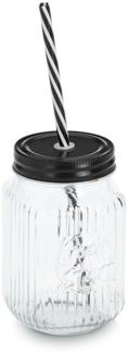 ZELLER 19653 Trinkglas 480 ml mit Metalldeckel und Strohhalm, ca. Ø 8 x 13 cm