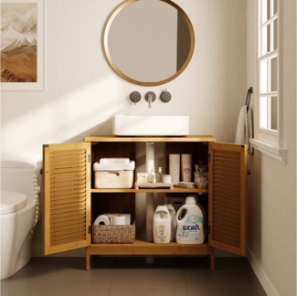 Bealife Waschbeckenunterschrank mit 2 Lamellentüren, Verstellbare Ablage, Weiß