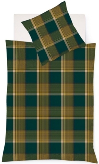 Fleuresse Lech Edelflanell Bettwäsche 155x220 Karo dunkelgrün ocker 604385-05