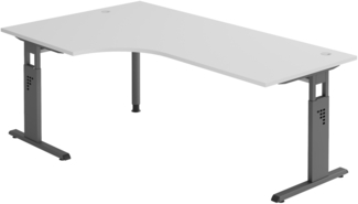 bümö höhenverstellbarer Eckschreibtisch O-Serie 200x120 cm in grau, Gestell in Graphit - Schreibtisch L Form, großer Tisch für's Büro, Computertisch höhenverstellbar, OS-82-5-G