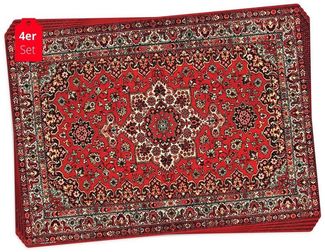 Tischsetmacher Platzset Tischset, Platzset abwaschbar - Orientalischer Teppich in rot, (aus erstklassigem Vinyl, 4-St, 44 x 32 cm / rot), Made in Germany