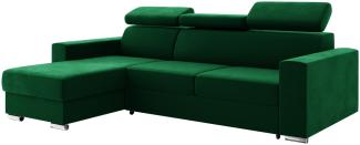 MEBLINI Schlafcouch mit Bettkasten - VOSS - 242x168x79cm Links - Grün Samt - Ecksofa mit Schlaffunktion - Sofa mit Relaxfunktion und Kopfstützen - Couch L-Form - Eckcouch - Wohnlandschaft