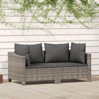 vidaXL 2-tlg. Garten-Lounge-Set mit Kissen Grau Poly Rattan 362684