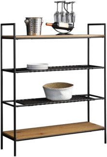 Bücherregal 110 x 34 x 129 cm Metall Schwarz aus MDF Natur mit Polyrattanböden