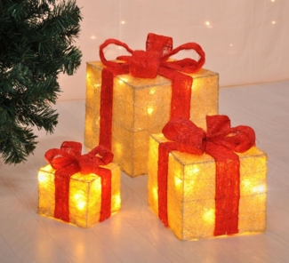 bonsport LED Dekoobjekt LED Beleuchtete Geschenkboxen 3er-Set