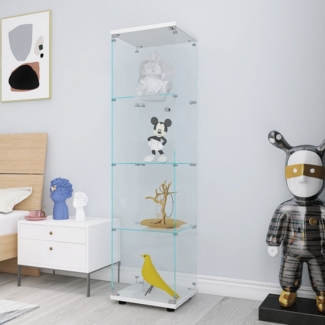 Furnishings Home Vitrine Glasvitrine stehend Standvitrine mit Glastüren, 2 bis 4 Ebenen (42.5 x 36.5 x 164 cm, 4 Fächer, Mit Sicherheitsschloss) perfekt für Sammler, Sammlervitrine