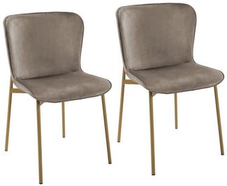 SVITA Mary 2er Set Esszimmerstuhl Polsterstuhl ohne Armlehnen Küchenstuhl Wohnzimmerstuhl Taupe/Gold