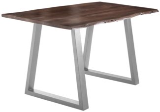 Esstisch Baumkante massiv Akazie nussbaum 120 x 80 silber V-Gestell LUBIN 76509124