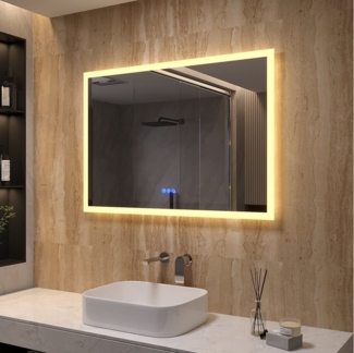AQUABATOS LED-Lichtspiegel Badezimmer Spiegel Badspiegel Wandspiegel mit Beleuchtung Licht Led (mit/ohne Uhr), (3 Lichtfarben/Kaltweiß), (mit/ohne Bluetooth), mit/ohne Schminkspiegel), 100x70cm beschlagfrei
