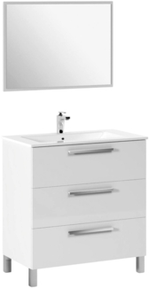 Dmora Elleboro Waschtischunterschrank, Badezimmerschrank, Kleiderschrank mit 3 Schubladen und Spiegel, Waschbecken nicht im Lieferumfang enthalten, 80 x 45 x 86 cm, Glanzweiß