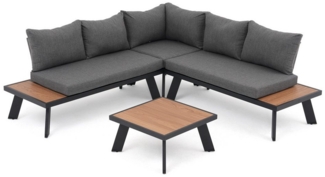 JOIVI Gartenlounge-Set Gartenlounge Set aus Aluminium, Gartensofa Set für 4-5 Personen, (Sitzgruppe mit Couchtisch mit Holzmaserung), Ecklounge für Garten, Terrasse und Balkon, Grau