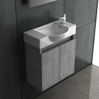 Alpenberger Badmöbel-Set Gäste WC Waschbecken mit Unterschrank 55 cm Breit, (Badmöbel Schmal, Kleiner Badezimmerschrank), Waschbeckenunterschrank mit Softclose Funktion