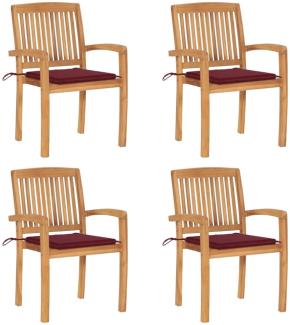 vidaXL Stapelbare Gartenstühle mit Kissen 4 Stk. Massivholz Teak