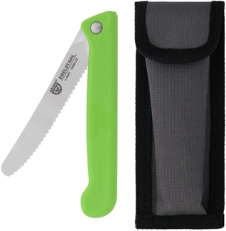 Klappbares Frühstücksmesser, mit Etui, Wellenschliff, Grün