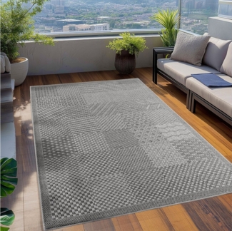 Teppium Teppich Einfarbiger Geflochtener Teppich, Rechteckig, Höhe: 5 mm, Indoor Outdoor Teppich Wetterfest 3D Optik Wohnzimmer Küchen Terrasse