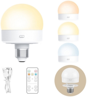 Jibenhome LED Nachtlicht USB Dimmbar LED Glühbirne, Schranklicht E27 Akku Aufladbar Batterie, 3 Farben, Wiederaufladbare mit Fernbedienung & Timing