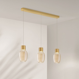 Fabas Luce 3768-48-365 LED Pendelleuchte Lapo 3-flammig in Linie cognac 3000K