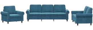 vidaXL 3-tlg. Sofagarnitur mit Kissen Blau Samt 3202179