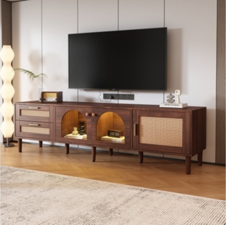 XDeer TV-Schrank TV-Schrank für 80-Zoll-Fernseher – mit 2 Rattan-Schubladen, LED-Beleuchtung,stilvolle Aufbewahrung, TV-Board 180 cm