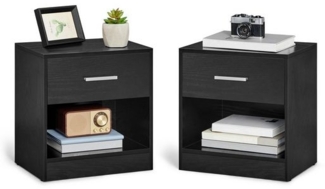 Vasagle Nachttisch mit Schublade, Griff & offenem Fach, 2er Set, Holz klassikschwarz, 39 x 28 x 41 cm