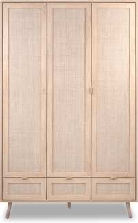 Calicosy 'BALI' Schrank mit Türen, Schubladen und Kleiderstangen L120cm - Rattan-Druck - Helles Holz