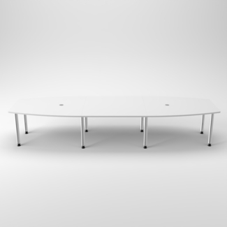 Rheinland Möbel Konferenztisch KONTI 400x130 cm – ovaler Besprechungstisch in Weiß mit verchromten Rundrohrfüßen & 2 Kabelauslässen, erweiterbarer Meetingtisch für 12–14 Personen, moderner XXL-Tisch fürs Büro