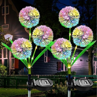 BlingBin LED Solarleuchte 2 Stück 3-Kopf-Löwenzahn-Solarleuchten, Solar aufgeladen, LED fest integriert, Warmweiß, Mehrfarbig LED, IP65 Wasserdicht Solar Blumen Gartenleuchte