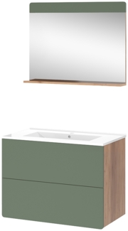Badmöbel-Set Izan Goldkraft Eiche/Grün 3 Teile mit Spiegel Vicco