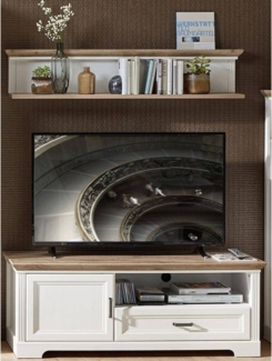 TV-Lowboard & Wandregal JÜLICH-36 in Pinie weiß und Artisan Eiche Nb, mit Kabeldurchlass - B/H/T: 143/180/51cm