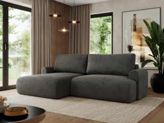 L-förmiges Ecksofa mit losen Kissen und Armlehnen für das Wohnzimmer, Ecksofa mit Schlaffunktion, Bettkästen - TONO - Dunkelgrau Velours - linke Seite