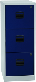 Bisley Home Hängeregistraturschrank mit Schloss aus Stahlblech, 3 Schubladen, einbahnig - Hängeregisterschrank abschließbar, Hängeregistratur für Hängemappen & Hängeordner - Farbe: grau/blau, PFA3F-505