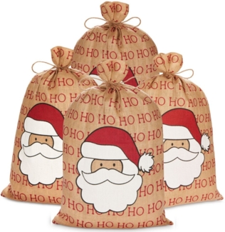 BRUBAKER Aufbewahrungstasche Weihnachtssack Santa - 80 cm Geschenksack für Weihnachten (4-tlg, Weihnachtsmann Ho Ho Ho), Nikolaussack aus Jute - Sack mit Kordel zum Verpacken von Geschenken