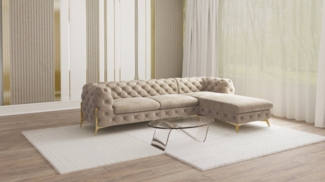 S-Style Möbel Ecksofa mit Ottomane Chesterfield Ashley mit Goldene Metall Füßen, Ottomane links oder rechts bestellbar, mit Wellenfederung