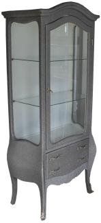 Casa Padrino Barock Vitrine in Grau/Silber Glitzerlook - Vitrinenschrank - Wohnzimmerschrank