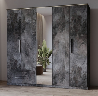 Home affaire Kleiderschrank India, FSC-zertifizierter Holzwerkstoff, Made in Europe (in Schieferoptik oder weiß mit Hochglanzfront) mit Beleuchtung und Fernbedienung, 181 oder 225x215x60cm