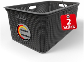 BigDean 2 Stück Wäschekorb 59x39x26 cm Rattan Design – Wäschewanne Made in Germany