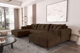 99rooms Massimo Wohnlandschaft Cordstoff POSO Braun mit Schlaffunktion