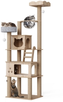 Mondeer Kratzbaum 184cm, mit zwei Katzenhäusern mit Herausnehmbaren Plüschkissen