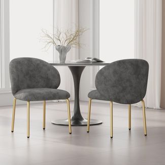 Stuhl 47,5x56x74 cm, Chenille grau, goldfarbene Beine, gepolstert (2er-Set)