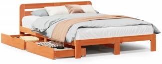 vidaXL Massivholzbett ohne Matratze Wachsbraun 140x190 cm Kiefernholz 3309874