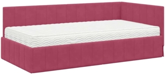 vidaXL Eckbettgestell mit Matratze Weinrot 100 x 200 cm Samt 3393872