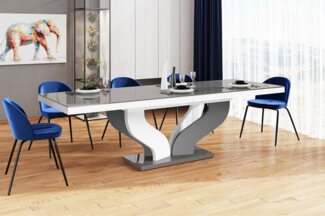 designimpex Esstisch Design Tisch HEB-222 Grau / Weiß Hochglanz ausziehbar 160 bis 256 cm
