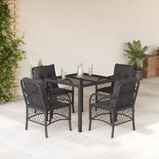 vidaXL 5-tlg. Garten-Essgruppe mit Kissen Schwarz Poly Rattan 3212025