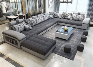 JVmoebel Wohnlandschaft XXL Polster Ecksofa Sitzgarnitur Leder mit LED Beleuchtung, Made in Europa