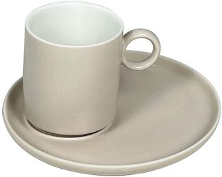 Schäfer Mokka-Service 12-tlg. Set mit 90 ml Tassen und Gebäck-Untertellern Taupe