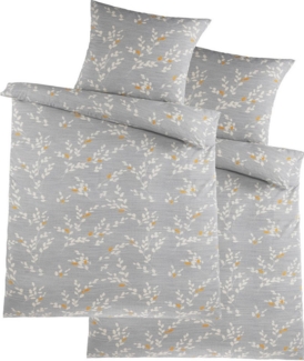 KH-Haushaltshandel Bettwäsche 4-tlg. Soft Seersucker Bettwäsche 2x (135x200 +80x80cm), Zweige, Seersucker, 4 teilig, hellgrau, mit Zweigen gemustert, softig weich, bügelfrei