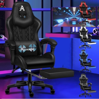 Gaming-Stuhl ALFORDSON mit Fußstütze Lendenkissen 150° Neigung 180 kg Schwarz