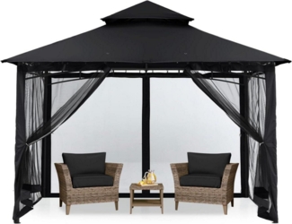 2,5x2,5m Doppeldach Gartenpavillon mit 4 Netz Schwarz