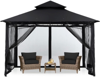 2,5x2,5m Doppeldach Gartenpavillon mit 4 Netz Schwarz