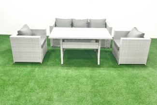Fimous Gartenmöbel-Set aus Rattan mit Sofa Esstisch 2 Sesseln Hellgrau gemischt
